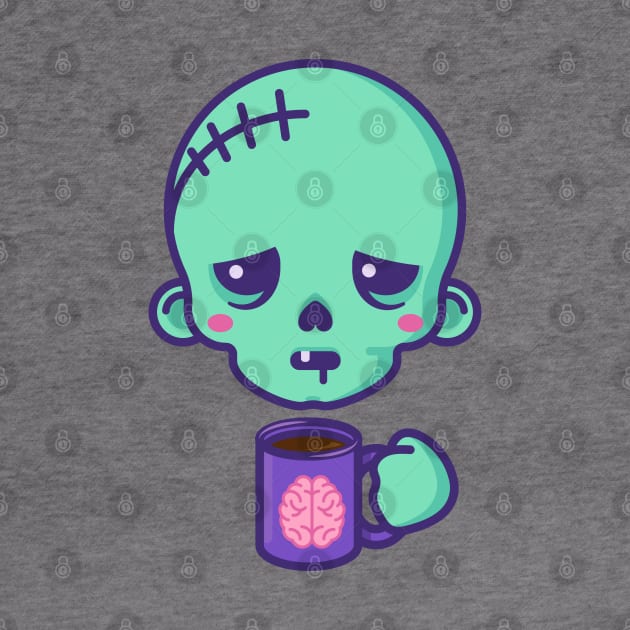 Tired kawaii zombie with brains coffee cup by Sugar & Bones